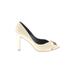 Salvatore Ferragamo Heels: Pumps Stiletto Cocktail Party Ivory Print Shoes - Women's Size 9 - Peep Toe