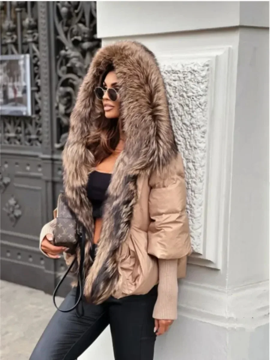 Neue Echt Fox Pelz Kragen Mit Kapuze Natürliche Dicke Winter Jacke Frauen Warme Lose Oversize Ente Unten Mantel Streetwear Oberbekleidung