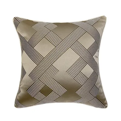 Moderne Khaki Geometrische Gesponnene Jacquard Hause Werfen Angepasst Kissen Abdeckung Dekorative Eckige Kissen Fall 45x45 cm Image