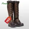 Knie Hohe Ritter Stiefel Nicht-slip Runde Kappe Große Größe Lace Up Kreuz Gebunden Leder Männer Schuhe Casual Schnalle low Heels Männer Schuhe