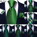Cravatta da sposa in seta Paisley a righe verdi di design Hi-Tie per uomo Cravatta Hanky Gemello