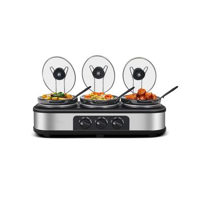 Triple Slow Cooker with Lid Rests, Breakfast Buffet Servers and Warmers with 3 X 1.5Qt, Lids & Adjustable Temp, Dishwasher Safe