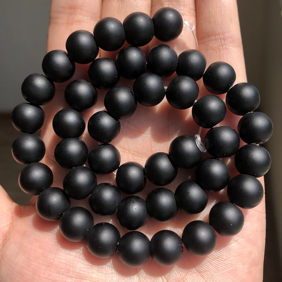Naturstein, schwarze, matte Onyx-Achate, runde Perlen, matte, polnische Achat-Perlen für die Schmuckherstellung, 15,5 Zoll, 4, 6, 8, 10, 12 mm Image