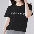 T-shirt semplice per abbigliamento donna nero Casual Slim Top Text Friend Pattern Printing Ladies