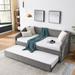 Pull-out Trundle Sofa Bed Upholstered Tufted Daybed Ladder Arms Sleeper Loveseat Platform Bed Frame, No Box Spring Needed