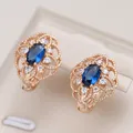 Kinel Neue Blau Natürliche Zirkon Tropfen Ohrringe für Frauen Mode 585 Rose Gold Farbe Hohl Kristall