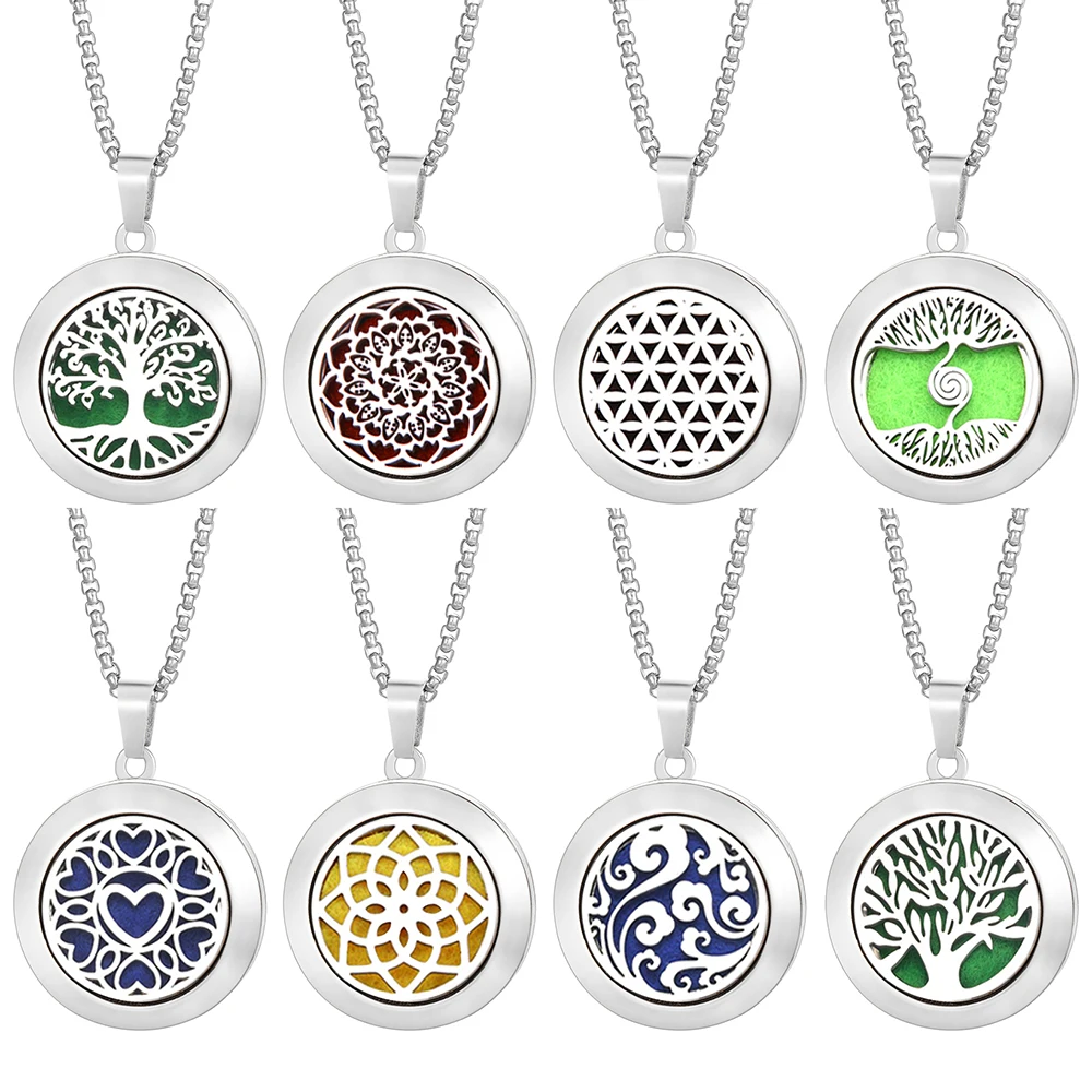 Edelstahl Spirale Offene Aromatherapie Anhänger Baum des Lebens Parfüm Medaillon Halsketten Neutral Ätherisches Öl Diffusor Schmuck Image