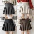 Mode Herbst Winter Wolle Miniröcke Frauen Vintage hohe Taille A-Linie Plissee kurzen Rock Kawaii