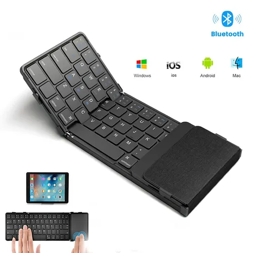 Faltbare Bluetooth-Tastatur mit Touchpad Drahtlose faltbare Tastatur mit PU-Leder für iOS Android