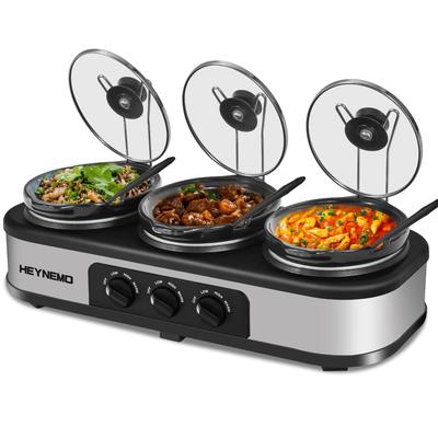 Triple Slow Cooker, 3×1.5 QT Buffet Servers and Warmers, 3 Pots Buffet Slow Cooker with Adjustable Temp, Lid Rests