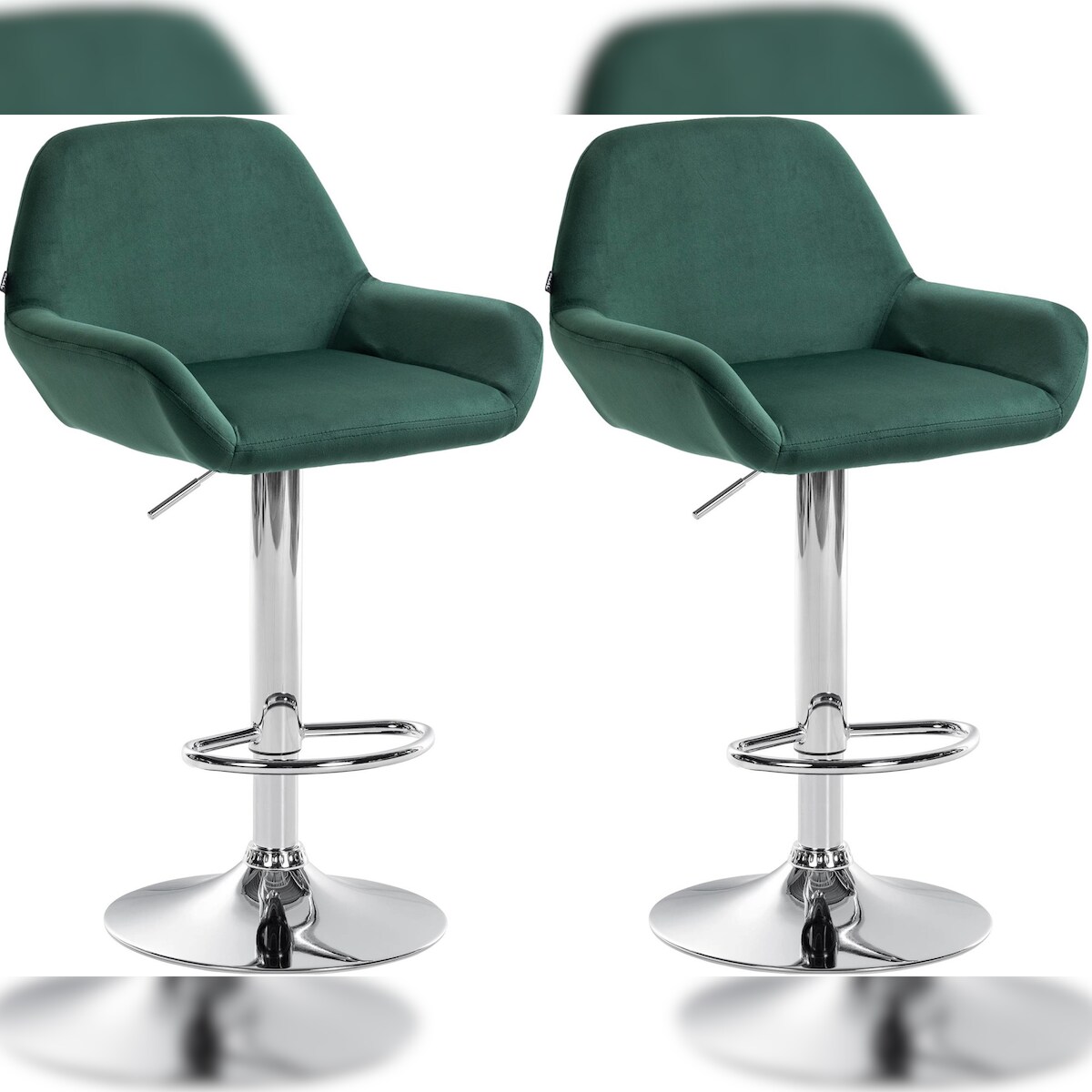 CLP 2er Set Barhocker Braga Samt dunkelgrün/Metall in Chromoptik Image