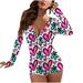 Floral Women s Romper Pajama Sexy Button V Neck Long Sleeve Bodycon Jumpsuit Cute Onesie Shorts Bodysuit Night Wear