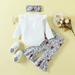 LEEy-world Girls Clothes Outfit Toddler Girls Long Sleeve Print Ribbed Tops Flower Pants Headbands Outfits 3PCS Outfits (White 12-18 Months)