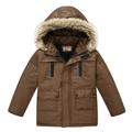 Boys Girls Puffer Down Jacket Kids Solid Color Winter Thick Warm Parka Jacket Detachable Hood Jacket Windproof Tops Outwear Brown 3-4 Years