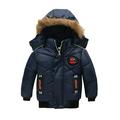 Toddler Fleece Line Coat Kids Baby Boys Girls Winter Thick Parka Jacket Zipper Button Hooded Windproof Coat Down Jacket Warm Tops Blue-B L