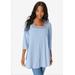 Plus Size Women's Squareneck Pointelle Top by Roaman's in Pale Blue (Size 18/20)