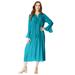 Plus Size Women's Ruffle Pintuck Crinkle Dress by Roaman's in Deep Turquoise (Size 28 W)