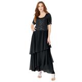 Plus Size Women's Chiffon Tiered Maxi Dress by Roaman's in Black (Size 28 W)