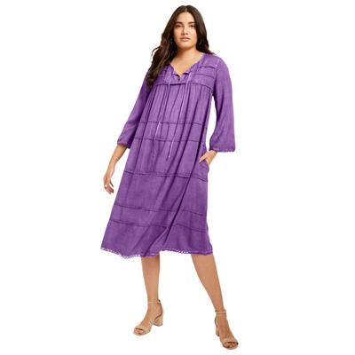 Plus Size Women's Acid Wash Peasant Dress by June+Vie in Bright Violet (Size 10/12)