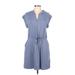 Cable & Gauge Casual Dress - Mini V-Neck Short sleeves: Blue Print Dresses - Women's Size Large