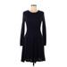 Jessica Simpson Casual Dress - A-Line Crew Neck Long sleeves: Blue Solid Dresses - Women's Size Medium