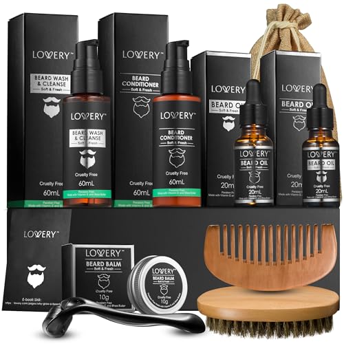 Beard Grooming Kit, Fathers Day Gifts for Dad, Beard Kit Set with Beard Oil, Balm, Wash, Brush, Comb & More, Mens Gifts for Him Boyfriend Husband Man, Birthday Gifts for Men