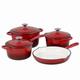 Basque Enameled Cast Iron Cookware Set (Rouge), 7-Piece Set, Nonstick, Oversized Handles, Oven Safe; Skillet, Saucepan, Small Dutch Oven, Large Dutch Oven