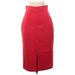 Banana Republic Casual Pencil Skirt Knee Length: Red Solid Bottoms - Women's Size 2 Petite