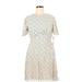 GB Casual Dress - A-Line High Neck Short sleeves: Ivory Polka Dots Dresses - New - Women's Size X-Large