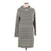 Max Studio Casual Dress - Sweater Dress: Gray Stripes Dresses - Women's Size Large