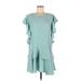 Hummingbird Casual Dress - Mini Scoop Neck Short sleeves: Blue Solid Dresses - Women's Size Medium