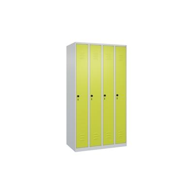 C+P Spind Classic PLUS, 4 Abteile, HxBxT 185x100x50cm, Sicherheitsdrehriegel, Hellgrau/Clowngrün von PROREGAL Image