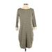 Talbots Casual Dress - Shift Crew Neck 3/4 sleeves: Tan Print Dresses - Women's Size Small