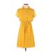 En Focus Studio Casual Dress - Shirtdress High Neck Short sleeves: Yellow Solid Dresses - Women's Size 4