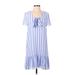 Avec Les Filles Casual Dress - DropWaist Tie Neck Short sleeves: Blue Stripes Dresses - Women's Size 4