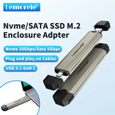 Lemorele-Boîtier externe SSD M2 NVMe SATA adaptateur 10Gbps USB 3.1 Gen2 USB C prend en charge M