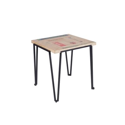 Table bistrot carrée en bois recyclé et pied métal L70