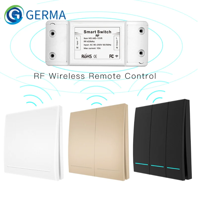 Germa 433MHz Wireless Smart Switch HF-Fernbedienung Empfänger Druckknopf Controller Wand paneel Sender für Licht Lampe Tür Image