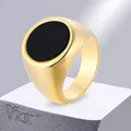 Vnox Gothic Signet Ringe für Männer Punk Schwarz Stein Pinky Ring gold Farbe Edelstahl Chunky