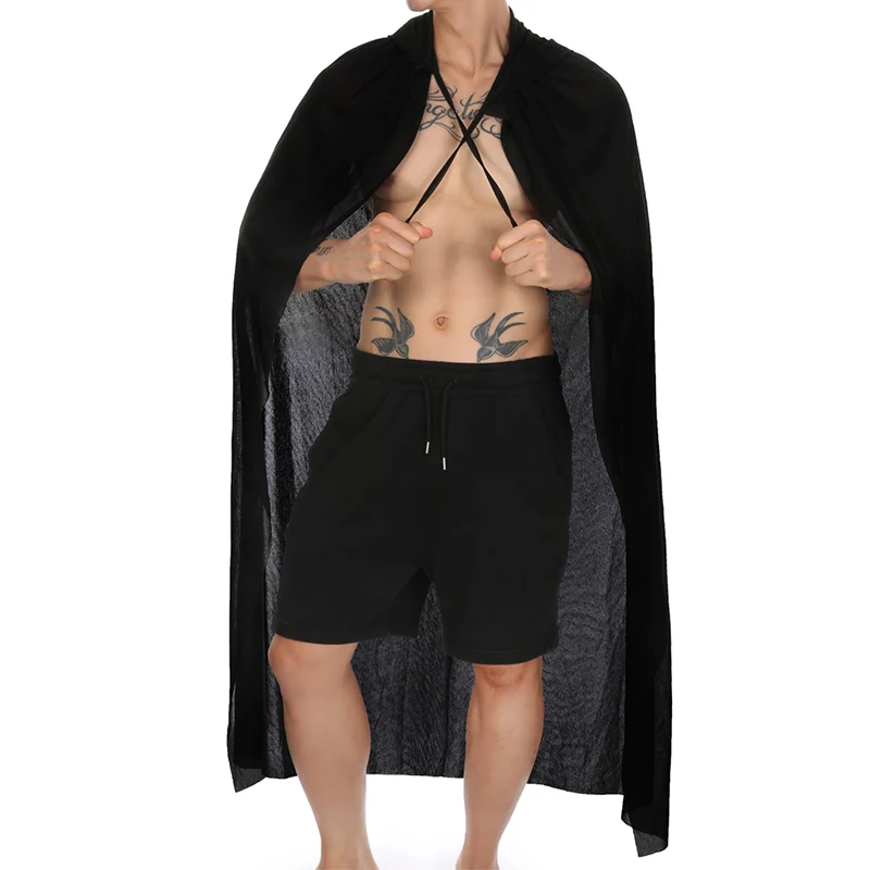Sexy Halloween Kostüme Frau Männer Cosplay Mit Kapuze Cape Sheer Transparent Stehkragen Erotische Sex Kostüme Bühne Show Kostüme Image