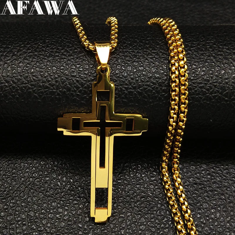 Collana girocollo croce in acciaio inossidabile per uomo Collana a catena da uomo color oro Gioielli corrente masculina N1173S02
