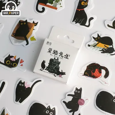 Mr. Paper 46 Stück/Box Kawaii schwarze Katze Aufkleber Artikel Dekoration DIY Handbuch Aufkleber Image