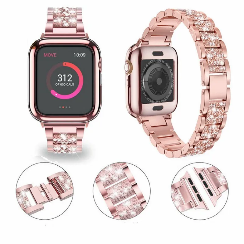 Luxuriöses Strass-Edelstahlarmband für Apple Watch Band 40 mm 44 mm 42 mm 38 mm Metallarmband für Apple Watch SE 5 4 3 2 1 Image