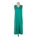 Lilla P Casual Dress - Midi V Neck Sleeveless: Teal Solid Dresses - Women's Size Small