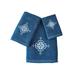 Marina Decoration Decor Soft 100% Cotton Bathroom Modern 3 Piece Embroidered Towel Set, White Blazon with Royal Blue