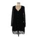 Haute Hippie Casual Dress - Mini V Neck 3/4 sleeves: Black Print Dresses - Women's Size Medium