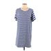 Cotton Emporium Casual Dress - Mini Scoop Neck Short sleeves: Blue Color Block Dresses - Women's Size Medium