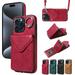 Crossbody Wallet Back Case for iPhone 14 Pro Max with Card Holder Vintage Premium PU Leather Case with Long Shoulder Strap Purse Shockproof Flip Phone Cover for iPhone 14 Pro Max Red