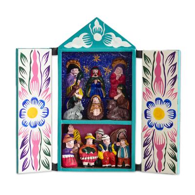 'Christmas in Quinua' - Ceramic Retablo Folk Art Religious Retablo Handmade in Peru