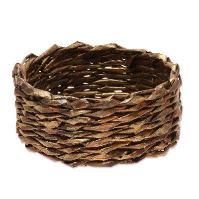 Golden Nest,'Gold-Tone Recycled Paper Basket from India'